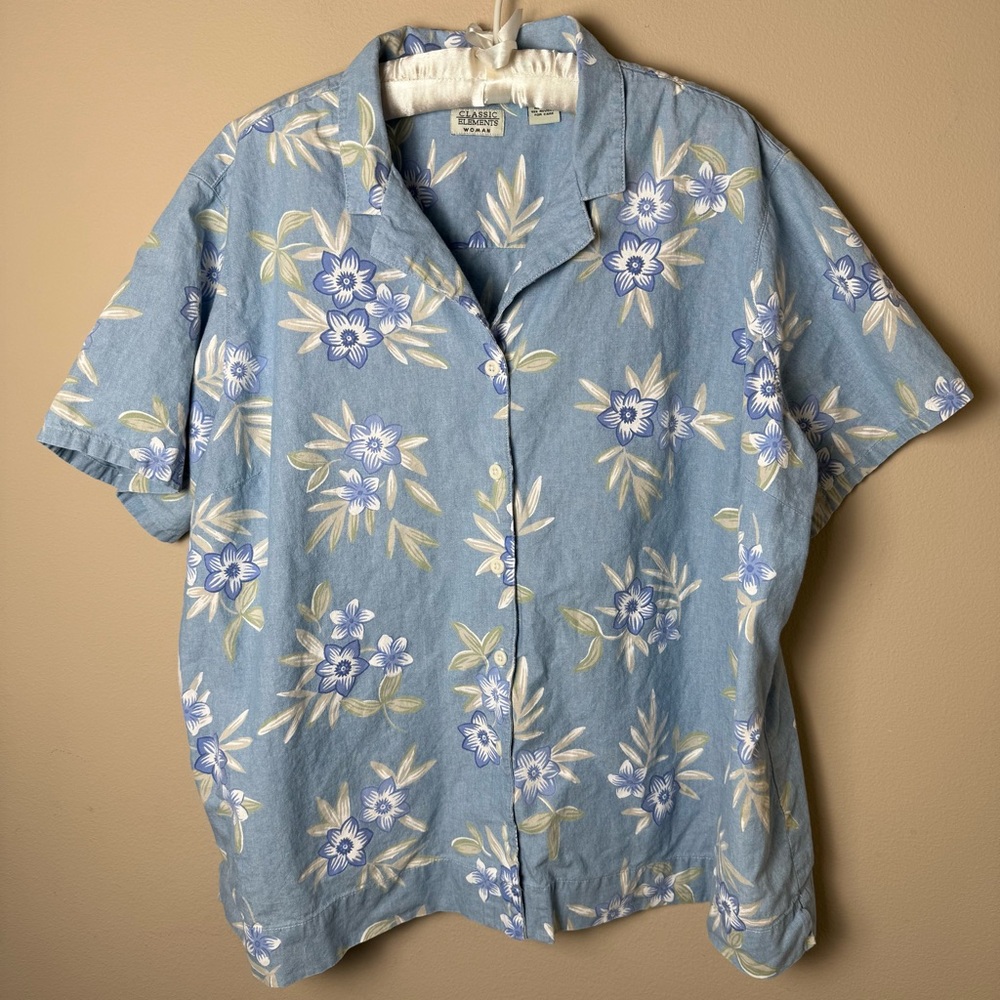 Vintage Chambray Shirt Womens Plus 24W 26W Button Down Top Classic Elements